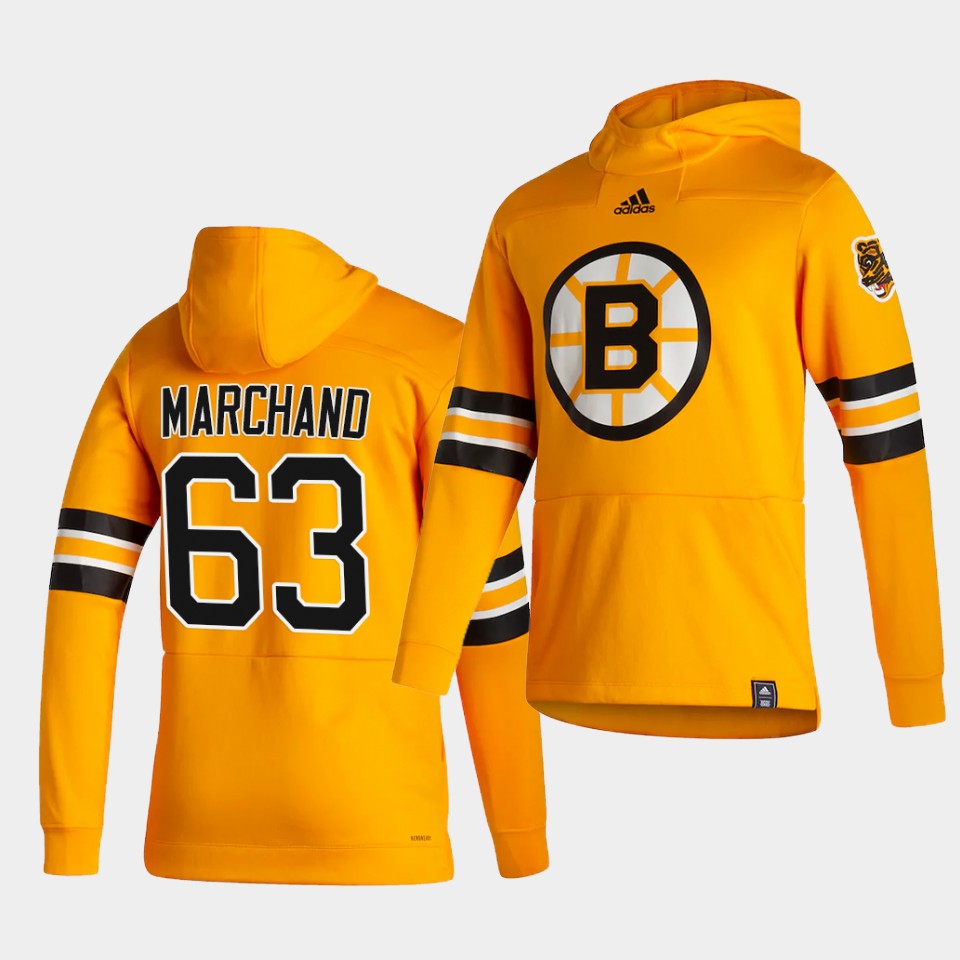 Men Boston Bruins #63 Marchand Yellow NHL 2021 Adidas Pullover Hoodie Jersey->boston bruins->NHL Jersey